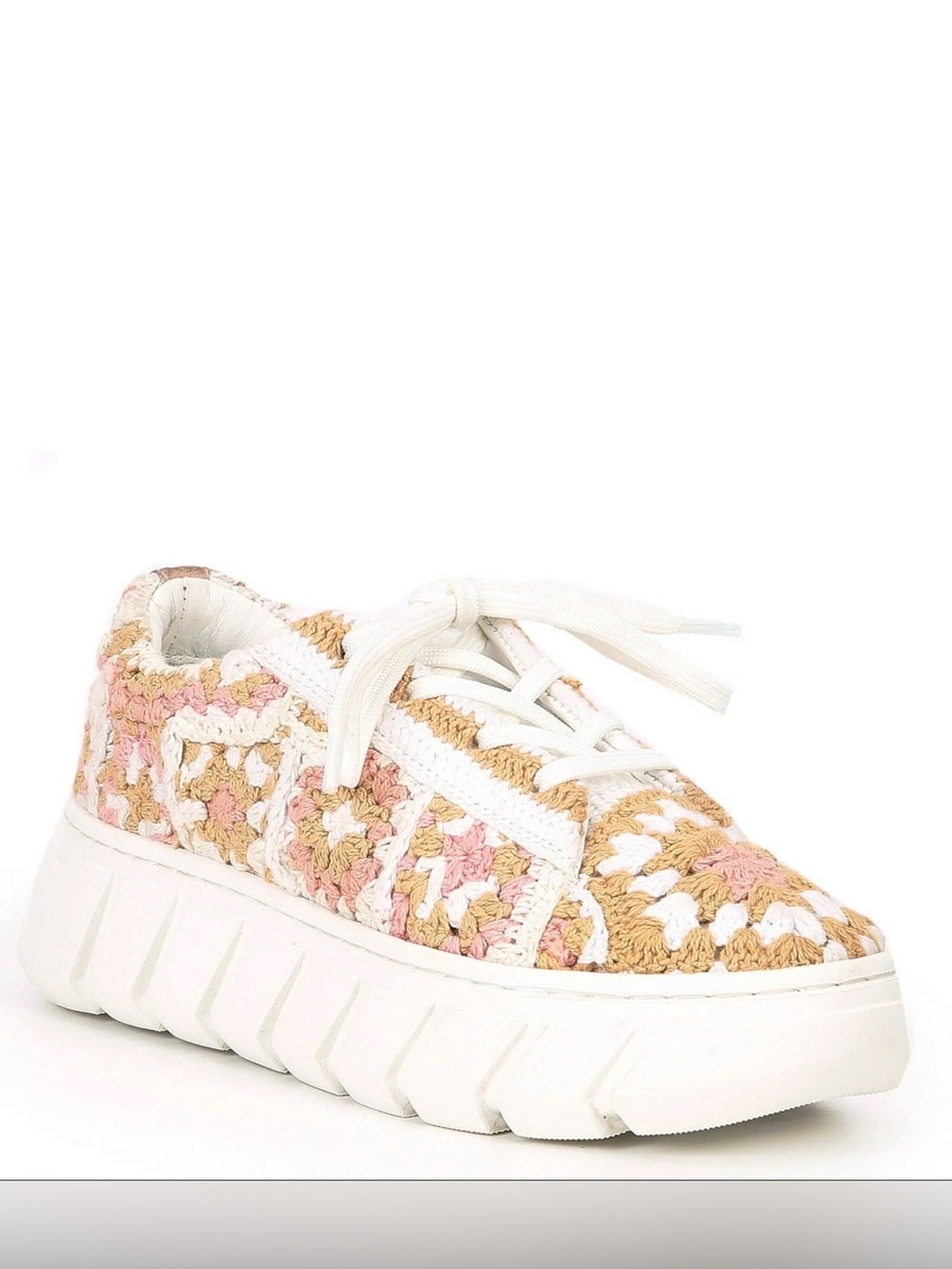 Free People Catch Me If You Can Woven Crochet Platform Sneaker - White Pink Tan